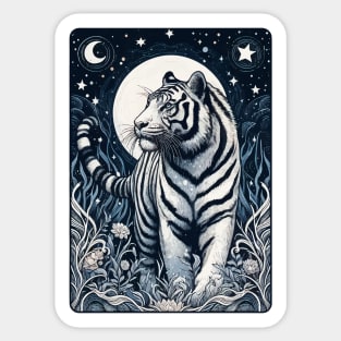 Monochromatic White Tiger In Jungle At Night Sticker